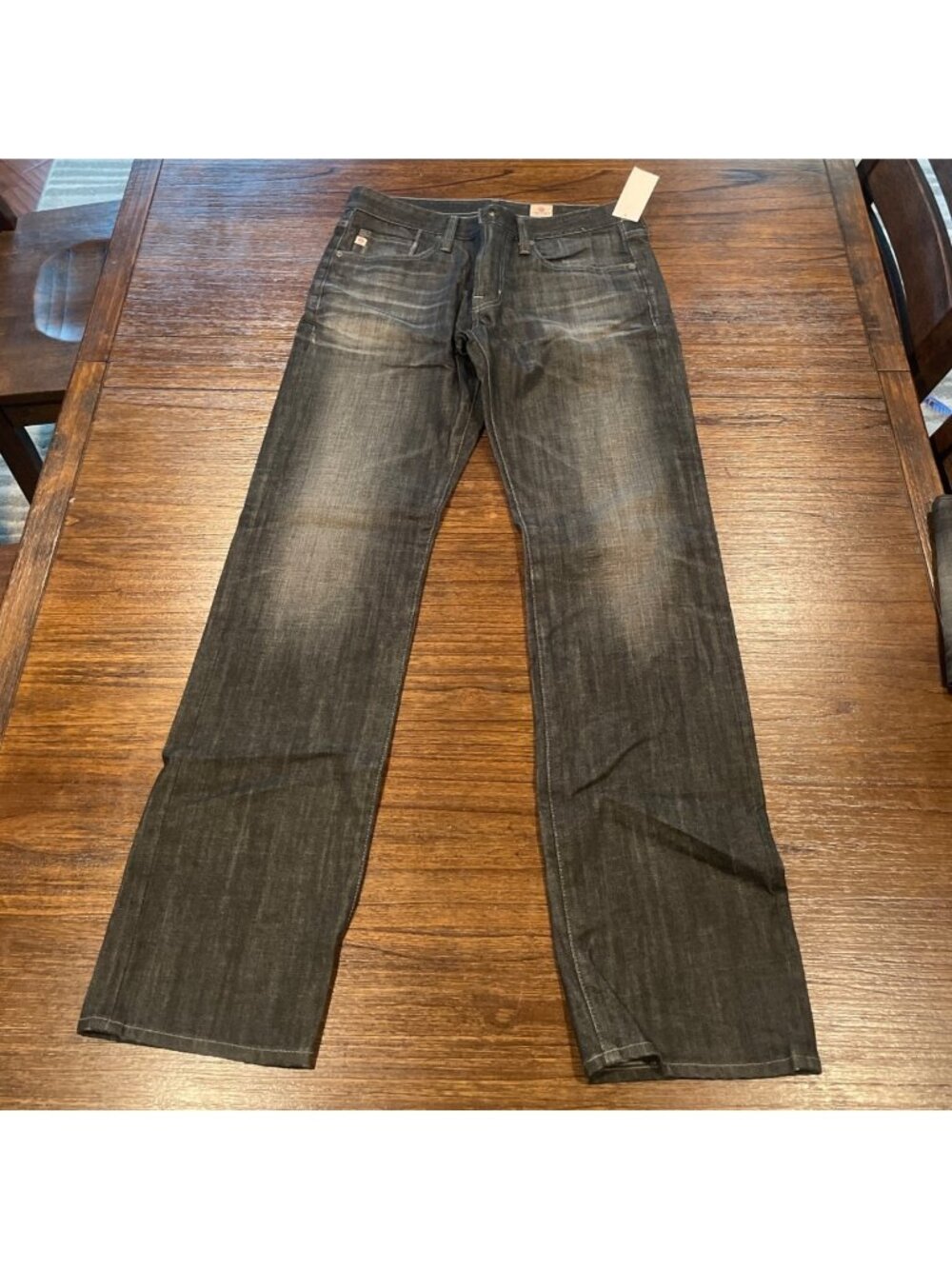 AG Straight Bootcut Jean 32x34 Charcoal Faded Black Sample Distressed Stretch